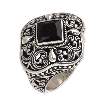 Onyx cocktail ring, 'Gothic Realm' - Indonesian Onyx and Sterling Silver Cocktail Ring