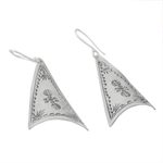 Silver dangle earrings, 'Exotic Triangles' - Triangular Karen Silver Dangle Earrings from Thailand