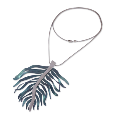 Titanium pendant necklace, 'Green Coral' - Handcrafted Titanium Pendant Necklace in Green from Mexico