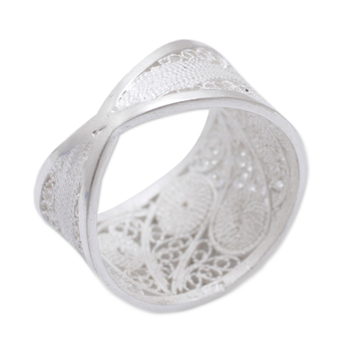 Silver filigree ring, 'Paisley Shine' - Handcrafted Fine Silver Filigree Ring