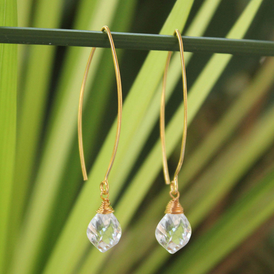 Gold vermeil quartz dangle earrings, 'Breath of Love' - Gold Vermeil Quartz Dangle Earrings