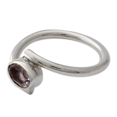 Amethyst solitaire ring, 'Lavender Spin' - Sterling Silver and Amethyst Solitaire Ring from India