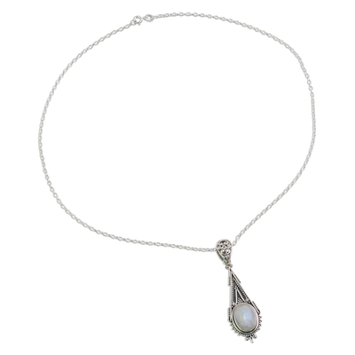 Collar con colgante de piedra lunar arcoíris - Collar de plata de primera ley con piedra lunar hecho a mano