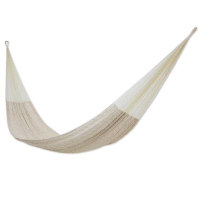 Cotton hammock, 'Natural Comfort' (single) - Handcrafted Cotton Solid Mayan Hammock (Single)