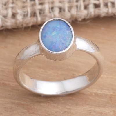 Opal solitaire ring, 'Intensity' - Handcrafted Sterling Silver and Opal Ring