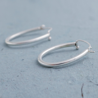 Sterling silver hoop earrings, 'Life Circles' - Oval Hoop Earrings Hand Crafted in 925 Sterling Silver