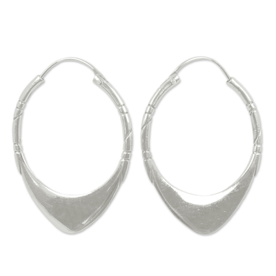 Silver hoop earrings, 'Silver Boomerang' - 950 Silver Hoop Earrings
