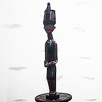 Wood statuette, 'Humble Servant' - Hand-Carved Sese Wood Statuette of a Servant from Ghana
