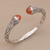 Carnelian cuff bracelet, 'Our Two Souls' - Balinese Style Hinged Sterling and Carnelian Cuff Bracelet (image 2) thumbail