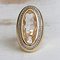 Gold accented quartz single-stone ring, 'Oval Glimmer' - Gold Accented Quartz Single-Stone Ring from Brazil
