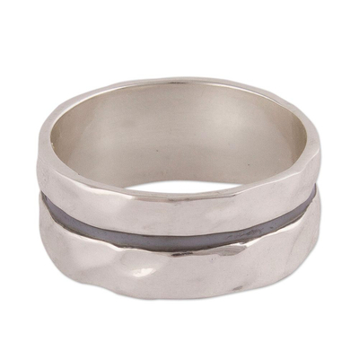 Sterling silver band ring, 'Glittering Ripples' - Artisan Crafted Sterling Silver Double Band Ring from Peru