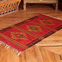 Zapotec wool rug, 'Oaxaca Colors' (2.5x5) - Fair Trade Zapotec Red Diamond Area Rug (2.5x5)