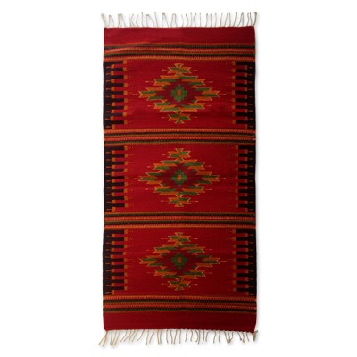 Zapotec wool rug, 'Oaxaca Colors' (2.5x5) - Fair Trade Zapotec Red Diamond Area Rug (2.5x5)