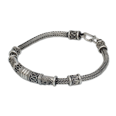 Men's sterling silver bracelet, 'Royal Scrolls' - Men's Unique Sterling Silver Chain Bracelet
