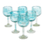 Blown wine glasses, 'Elegant Aqua Swirl' (set of 6) - Set of 6 Recycled Hand Blown Aqua Wine Glasses from Mexico