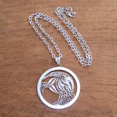 Sterling silver filigree pendant necklace, 'Elegant Capricorn' - Sterling Silver Filigree Capricorn Necklace from Java