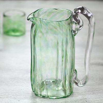 Blown glass pitcher, 'Green Mist' (21 oz) - Green Blown Glass Pitcher 21 oz Artisan Crafted Serveware
