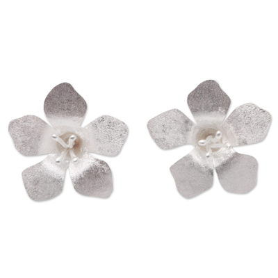 Sterling silver button earrings, 'Captivating Flowers' - Floral Sterling Silver Button Earrings from Bali