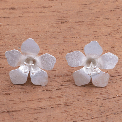 Sterling silver button earrings, 'Captivating Flowers' - Floral Sterling Silver Button Earrings from Bali