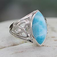 Larimar ring, 'Halcyon Sky' - Modern Larimar Ring in Sterling Silver