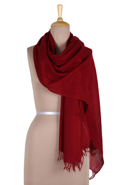 Angora wool shawl, 'Crimson Meditation' - Angora wool shawl