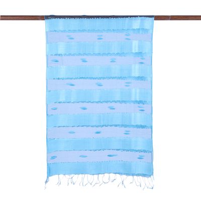 Silk shawl, 'Sheer Illusion in Blue' - Sky Blue 100% Silk Shawl with Sheer Accents
