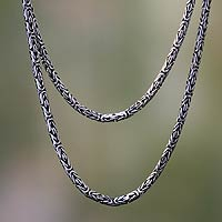 Sterling silver long chain necklace, 'Borobudur Collection I' (36 inch) - Handmade Indonesian Sterling Silver Chain Necklace (36 Inch)