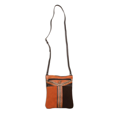 Llama Pattern Leather Accented Suede Sling in Brown