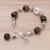 Tiger's eye beaded bracelet, 'Textured Treasures' - Tiger's Eye and Karen Silver Beads Spiral Charm Bracelet
