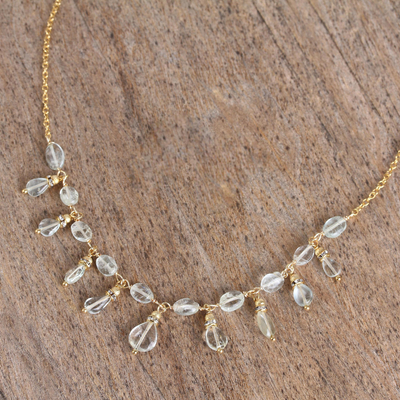 Gold plated aquamarine and quartz necklace, 'Sparkling Ice' - Aquamarine and Quartz Pendant Necklace