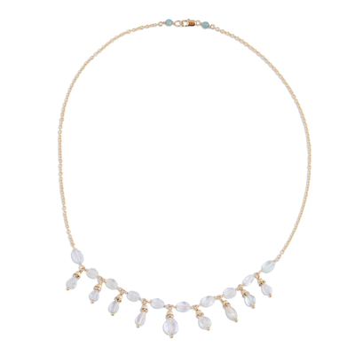 Gold plated aquamarine and quartz necklace, 'Sparkling Ice' - Aquamarine and Quartz Pendant Necklace