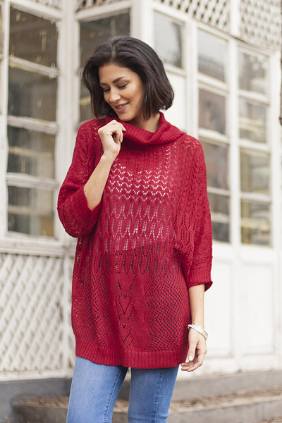 Pullover - Roter Pullover mit Dreiviertelärmeln