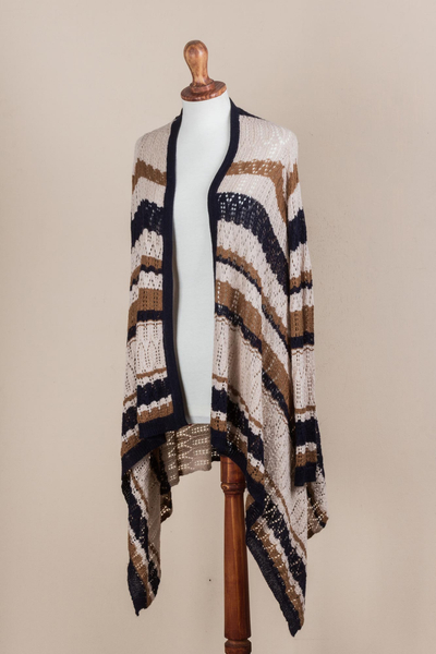 Cardigan sweater, 'Evening Mirage' - Striped Beige Cardigan Sweater from Peru