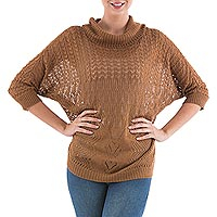 Pulloverpullover, „Evening Flight in Copper“ – Brauner Pulloverpullover mit Dreiviertelärmeln