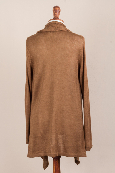 Cardigan sweater, 'Copper Waterfall Dream' - Long Sleeved Brown Cardigan Sweater from Peru
