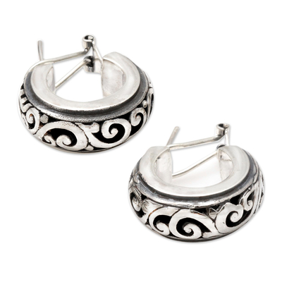 Sterling silver half-hoop earrings, 'Karangasem Castle' - Sterling Silver Half Hoop Earrings from Indonesia