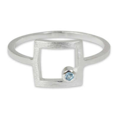 Blue topaz cocktail ring, 'Looking Outside' - Thailand Handcrafted Sterling Silver Ring with Blue Topaz