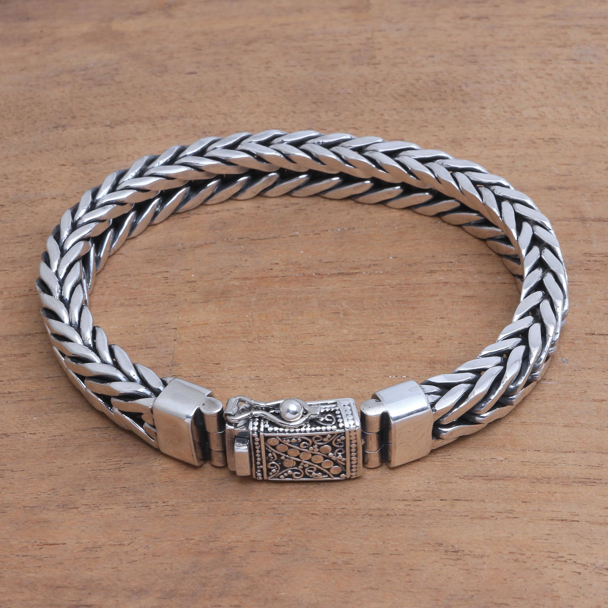 Men's Sterling Silver Chain Bracelet from Bali, 'Magic Conjurer'