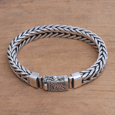 Men's sterling silver bracelet, 'Magic Conjurer' - Men's Sterling Silver Chain Bracelet from Bali