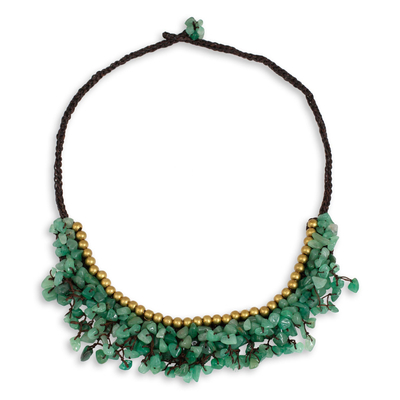 Beaded Cord Necklace with Green Aventurine and Brass