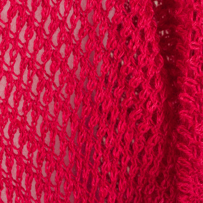 Tunika stricken - Rote Stricktunika mit V-Ausschnitt und kurzen Ärmeln