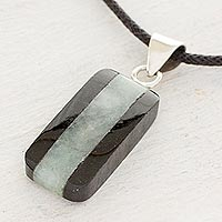 Jade pendant necklace, 'Maya Legend' - Collectible Black Cotton and Jade Pendant Necklace