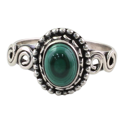 Malachite cocktail ring, 'Hypnotic Forest' - Artisan Designed Sterling Silver and Malachite Cocktail Ring