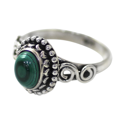 Malachite cocktail ring, 'Hypnotic Forest' - Artisan Designed Sterling Silver and Malachite Cocktail Ring
