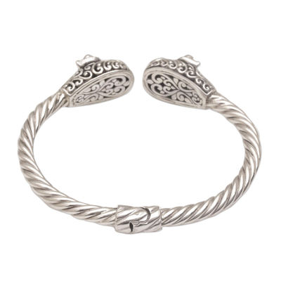 Peridot cuff bracelet, 'Wandering Eyes' - Handmade Peridot 925 Sterling Silver Cuff Bracelet