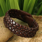 Handmade Unisex Leather Wristband Bracelet, 'Bangkok Weave'