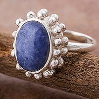 Sodalite cocktail ring, 'Blue Urchin' - Sodalite and Sterling Silver Cocktail Ring from Peru
