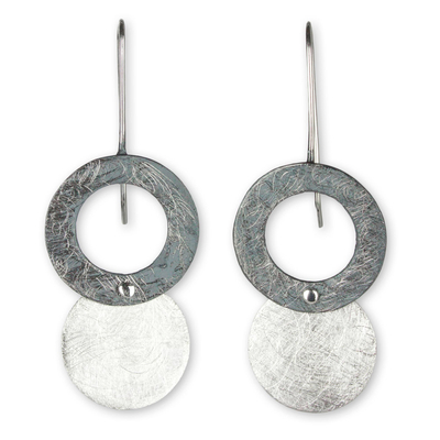 Pendientes colgantes de plata de ley, 'Eclipses de Medianoche' - Pendientes de plata de ley de estilo moderno de joyería mexicana