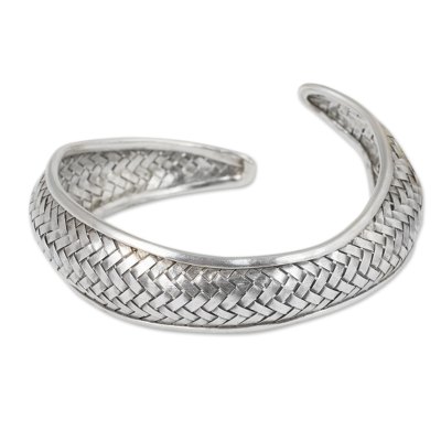 Silver cuff bracelet, 'Swimming Fish' - Handmade Silver Fish Cuff Bracelet Thai Hill Tribe Jewelry