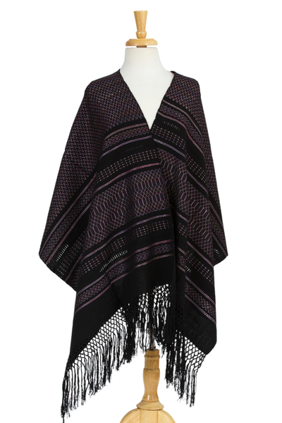 Cotton shawl, 'Elegant Designs' - Handwoven Patterned Cotton Shawl from Mexico